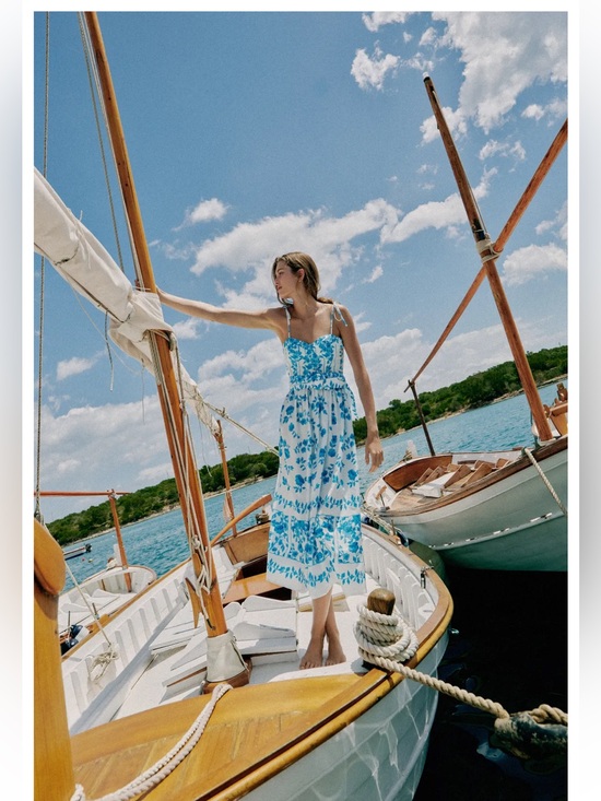 Zara Dresses & Skirts - ZARA Blue Floral Tie-Strap BELTED Sundress 100% cotton